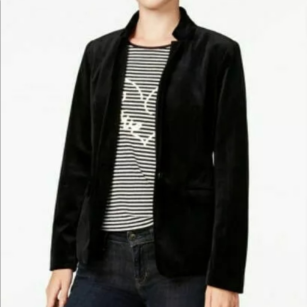 Madison Jules Velvet 3/4 Sleeve Blazer Black L